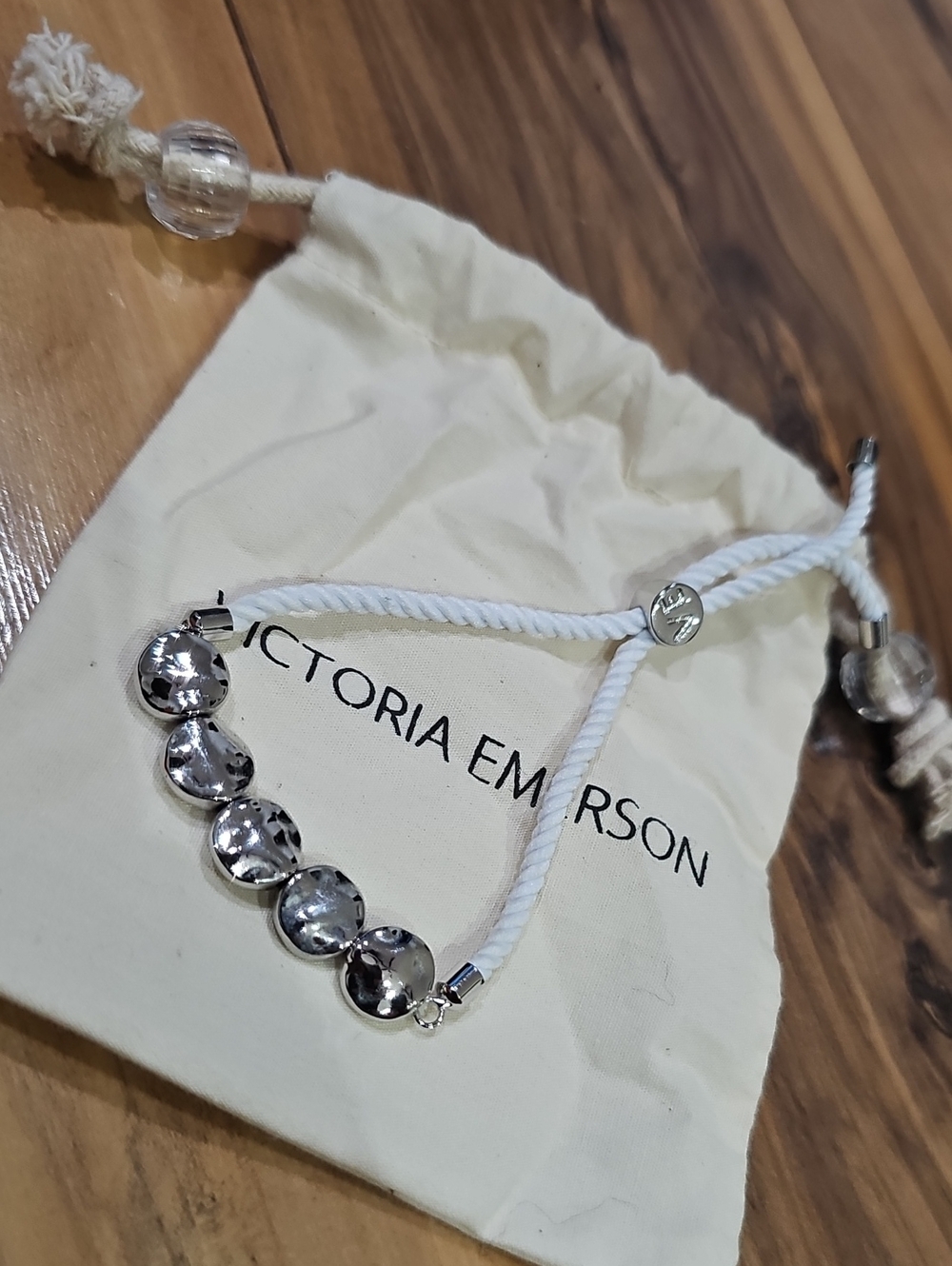 Victoria Emerson White Rope Bracelet with Shiny Silver Beads